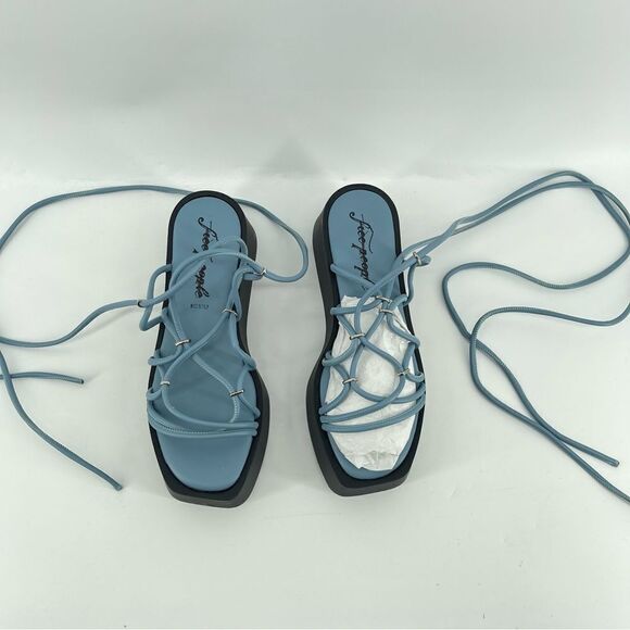 Free People Georgie Blue Wrap Gladiator Platform Open Toe Wedge Sandals Size 9 - Picture 4 of 16